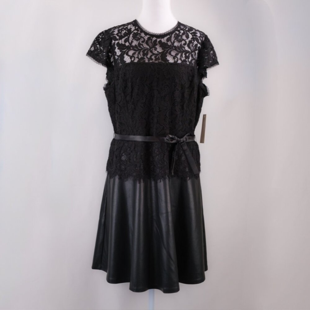 Shoshanna Bentley Lace Faux Leather A-Line Mini Dress, Black, US 12